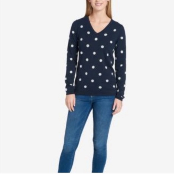 Tommy Hilfiger navy polkadot long sleeve v-neck sweater - Picture 1 of 5